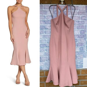 Dress The Population Womens Tessa Crepe Mermaid Midi Dress Blush Haltered large